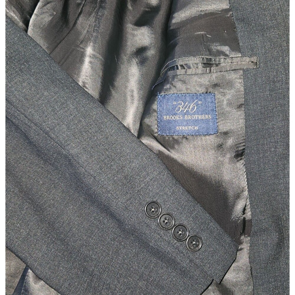 🤵Excellent BROOKS BROTHERS 346 'Stretch' Gray Slim Fit Suit Flat 36R 👌😎